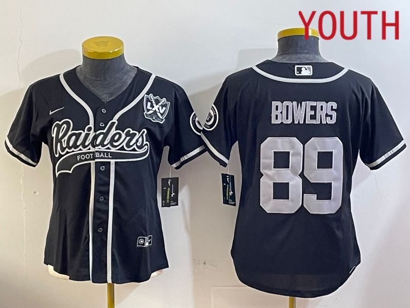 Youth Oakland Raiders #89 Bowers Black Joint Name 2024 Nike Limited NFL Jersey style 5->youth nfl jersey->Youth Jersey